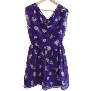 VINTAGE ANNA SUI 100% Silk Purple Ditsy Floral Draped Dress Y2K - Size US 2
